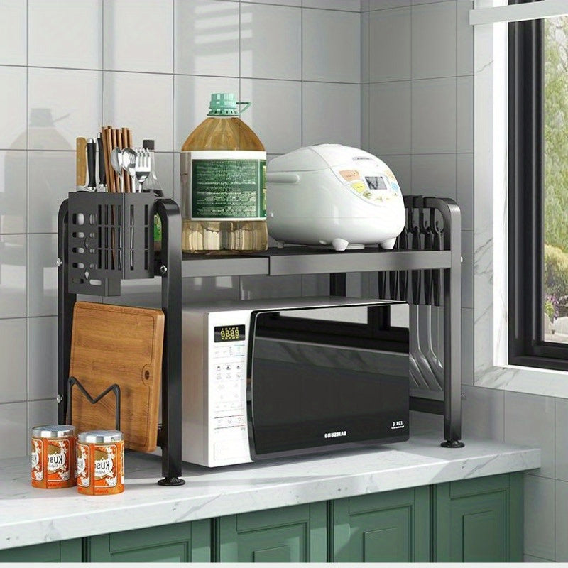 Retractable Multi-Layer Kitchen Storage Rack for Microwave and Oven Organizer