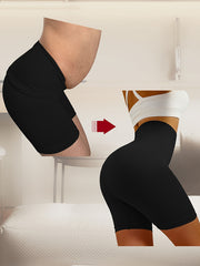 High-Waist Tummy Control Yoga Shorts for Pregnant Women in Beige Seamless Butt Lifting Support Panels