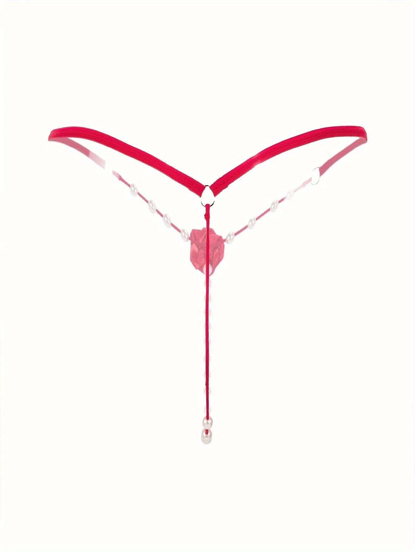 Women's Rose Patch Thong Panties with Faux Pearl Decorations Lingerie