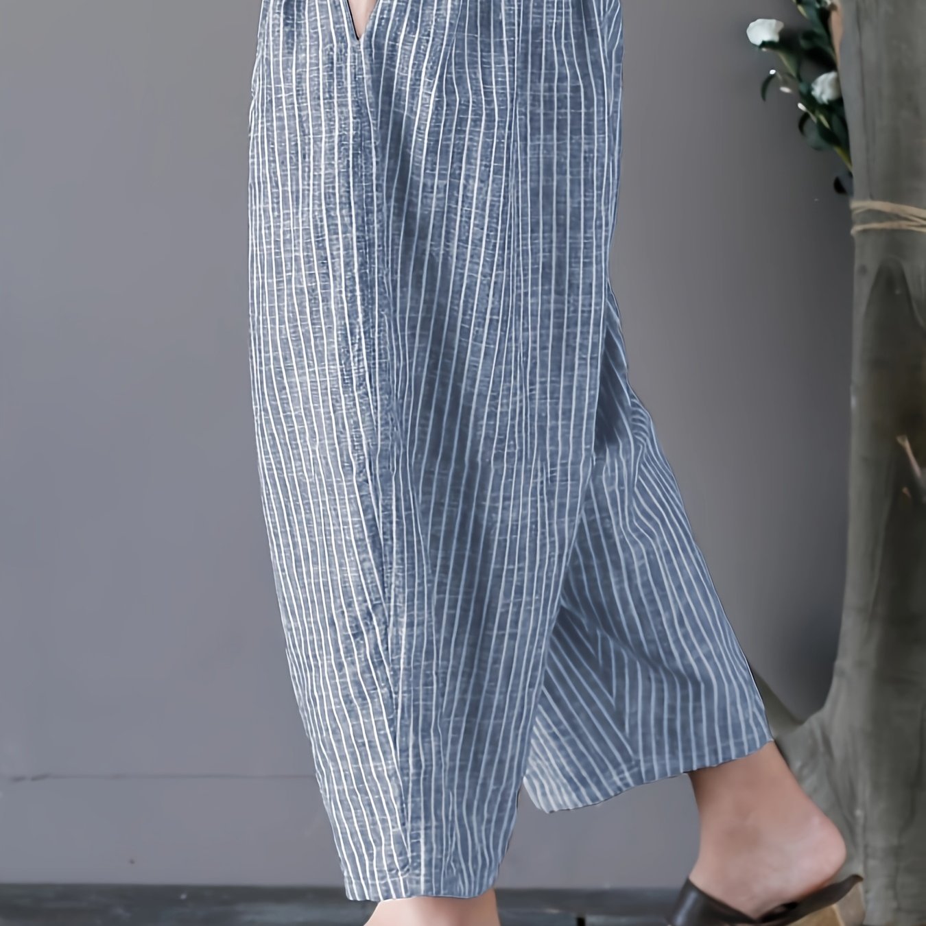 Women's Plus Size Vertical Striped Harem Pants Breathable Cotton Casual