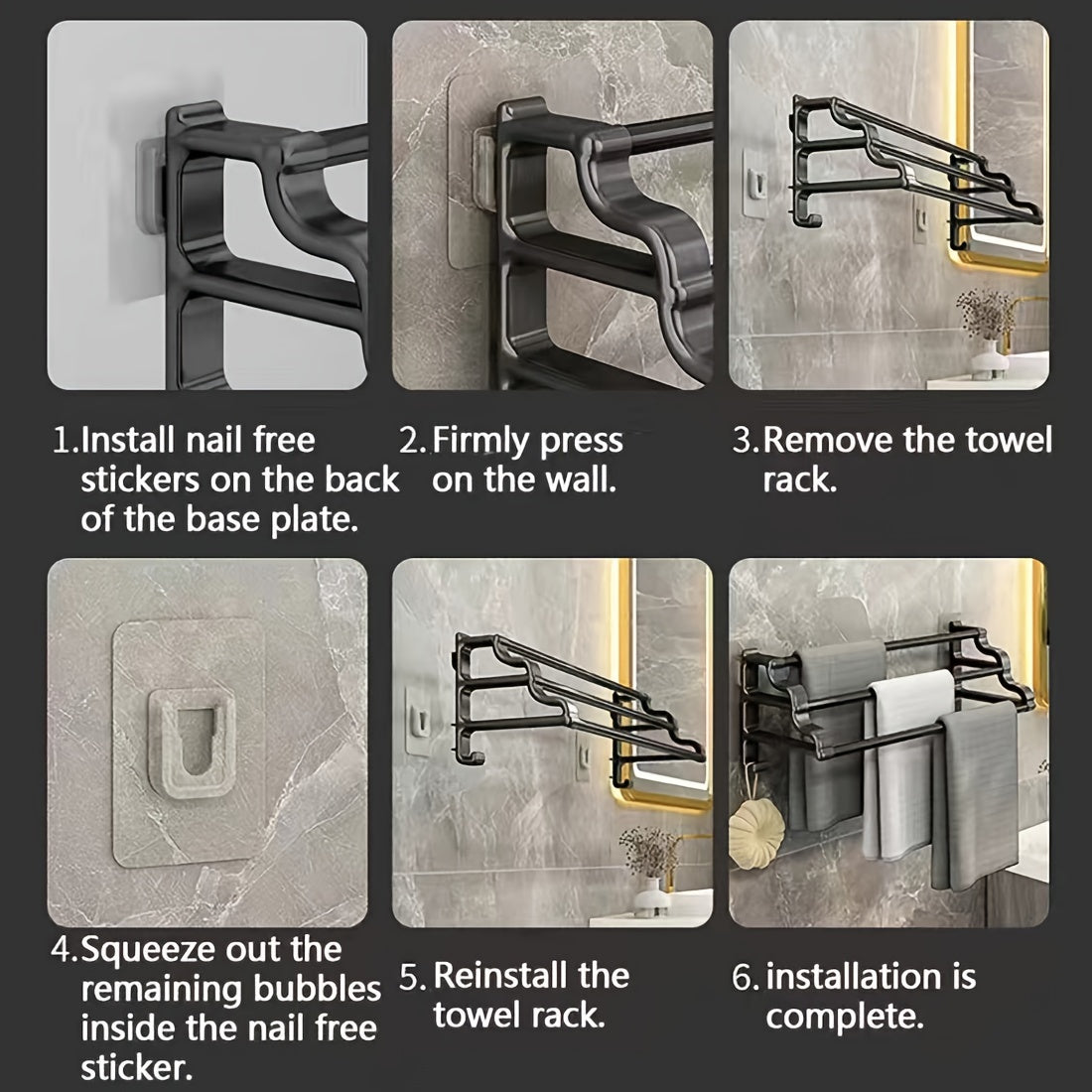 Triple Bar Wall Mount Towel Rack Bathroom Organizer Durable Steel