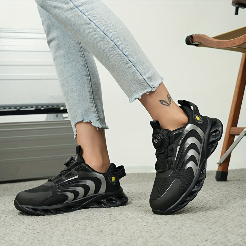 Women's Lightweight Safety Sneakers Breathable Mesh Black Yellow Steel Toe