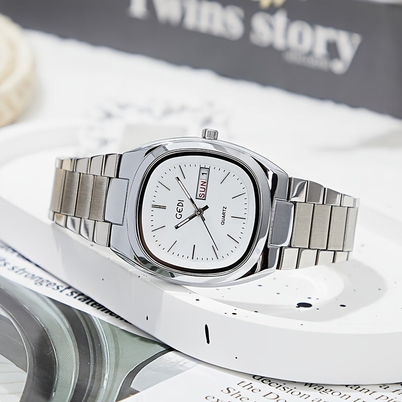 Women's Square Stainless Steel Watch with Quartz Movement Analog Calendar Date
