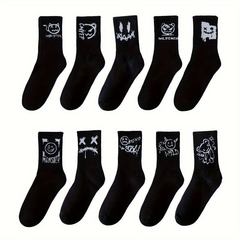 Unisex Skateboard Socks 10 Pairs Breathable Sweat-Absorbent Athletic Casual Outdoor