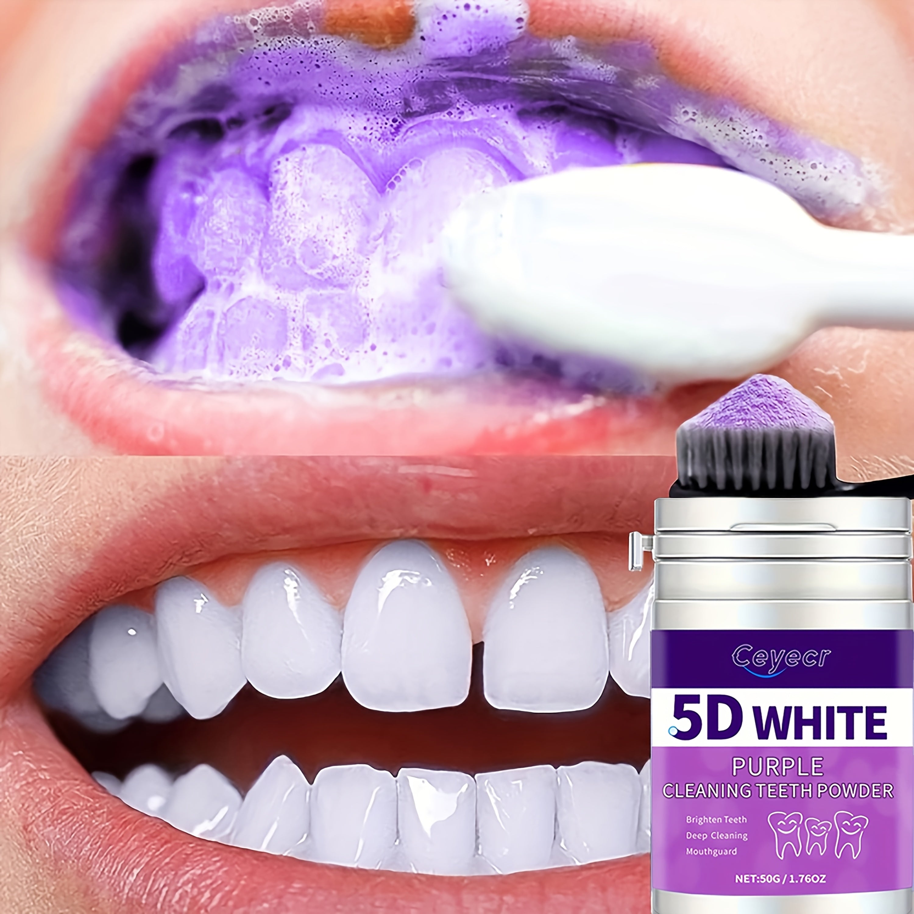 Teeth Whitening Powder for Men and Women 50g Deep Cleaning Purple Pearl Formula