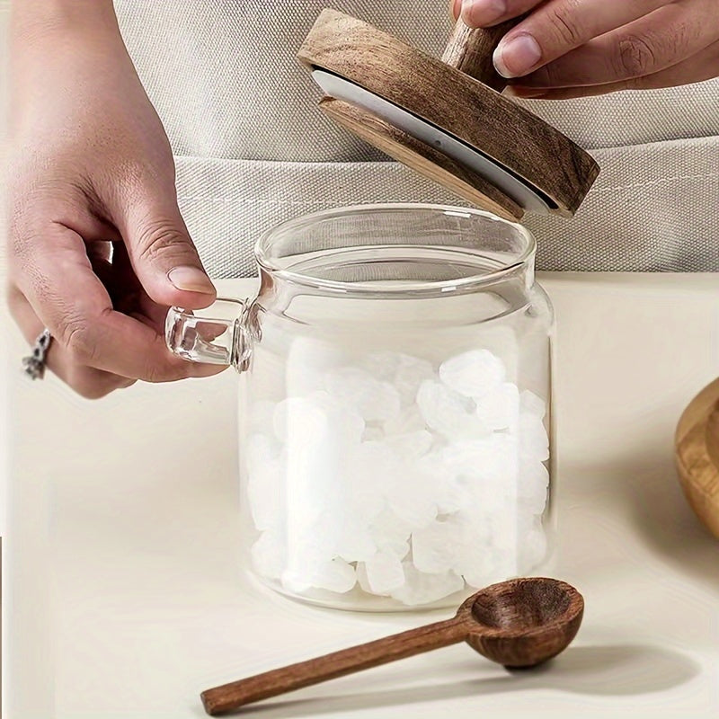 Glass Sealed Storage Jar with Wooden Spoon 500ml Kitchen Food Container Moisture-Proof