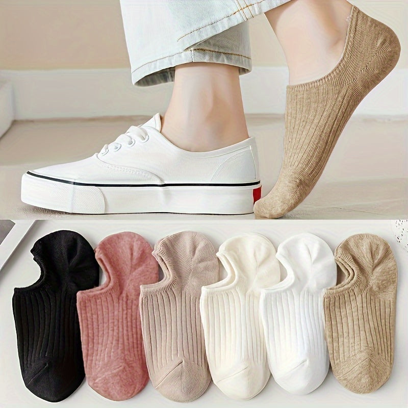 Women's 6 Pairs Low-Top Invisible Long Socks Polyester Knit Comfortable Solid