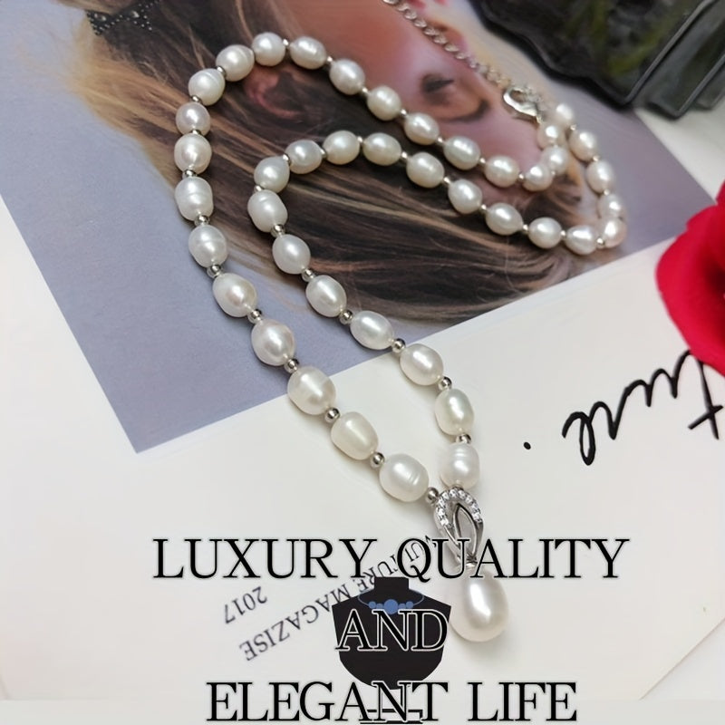 Freshwater Pearl Necklace Elegant Simple Chic Jewelry for Women with Gift Box