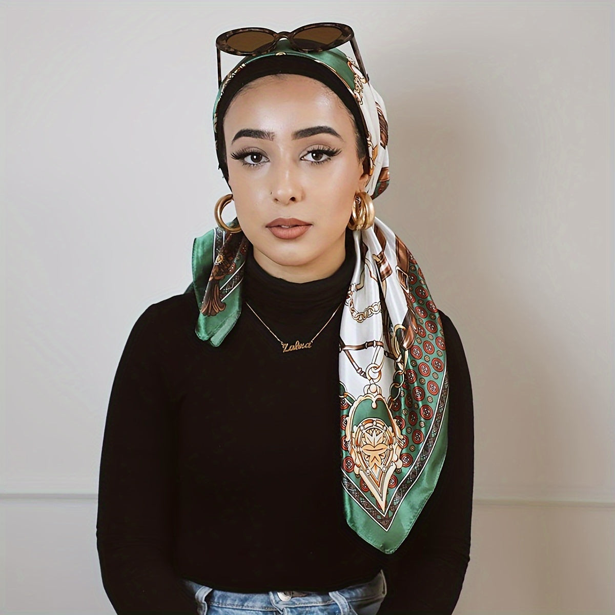 Pañuelo de satén de seda cuadrado para mujer, protección solar, turbante para la cabeza, 89.99cm