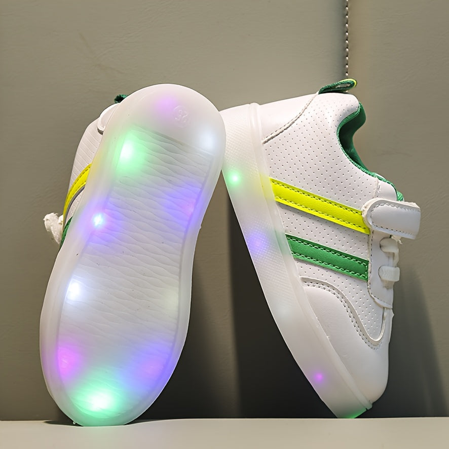 Kids' LED Light-Up Sneakers for Boys and Girls with Flashing Striped Design Non-Slip Rubber Sole Casual Shoes