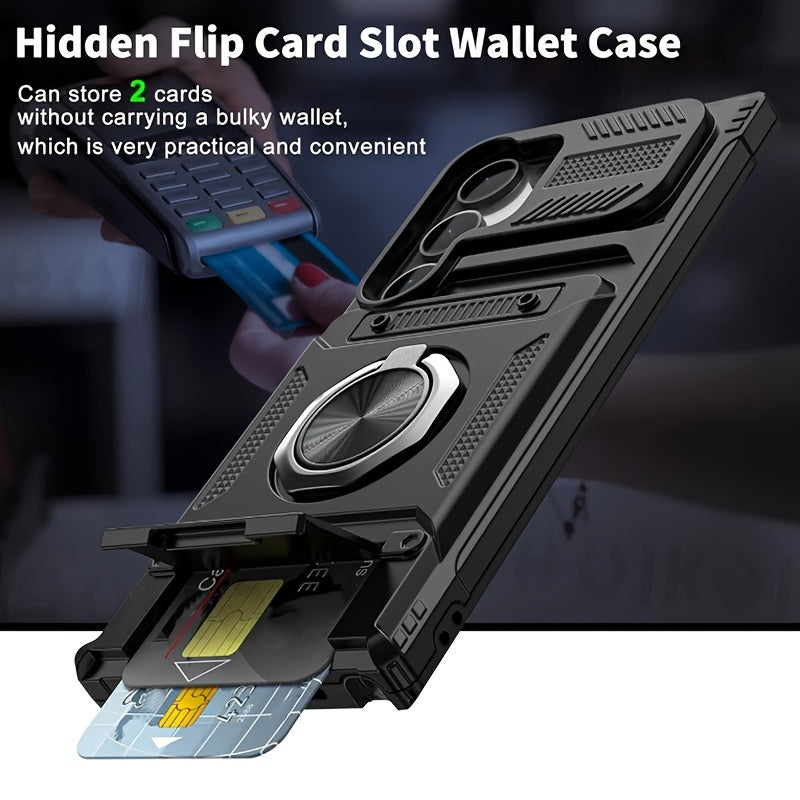 Durable Shockproof Phone Case with Metal Stand and Card Slot for Multiple Models