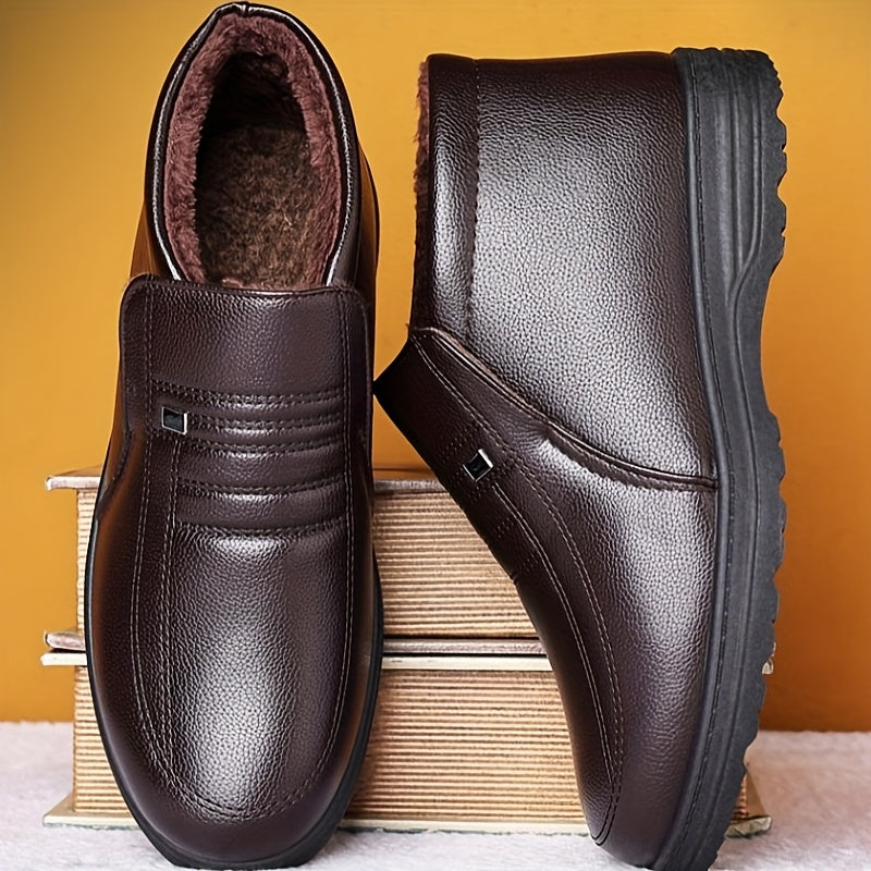 Men's Casual Sneakers with Fleece Lining Non-Slip Low Top Slip-On Solid Color Rubber Sole