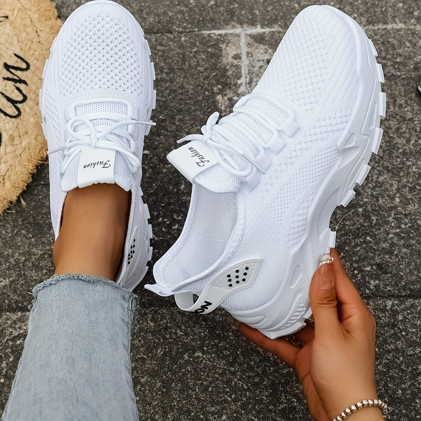 Women’s Light Blue and White Knit Sneakers - Breathable Mesh, Cushioned EVA, Slip-On Low-Top