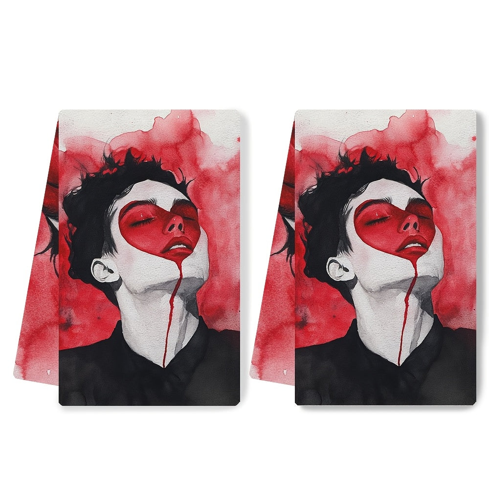 Juego de 2 toallas de cocina para el Día de San Valentín con diseño en acuarela 40x60cm absorbentes
