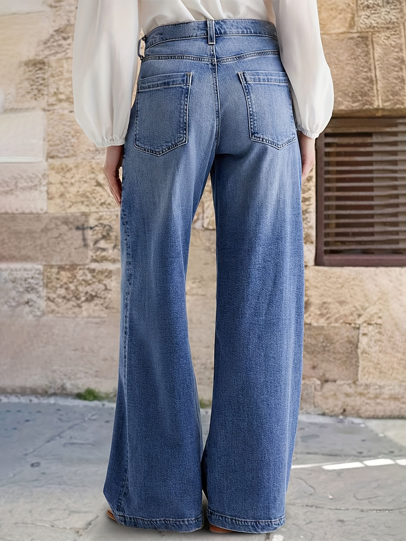 Women's Light Blue High-Waisted Wide Leg Denim Jeans Casual Comfort