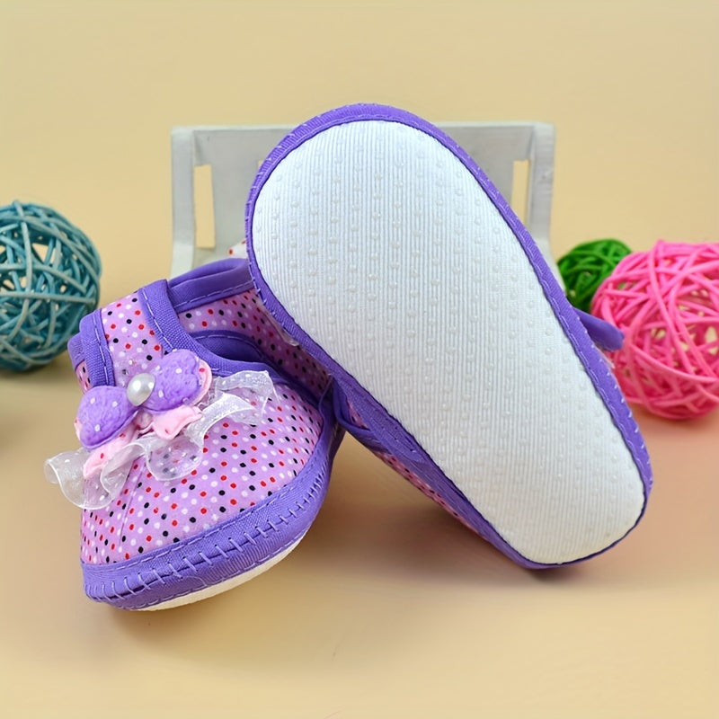 Zapatillas de bebé para niñas con lazo de lunares, ligeras, antideslizantes, para interiores y exteriores, ideales para primavera y otoño