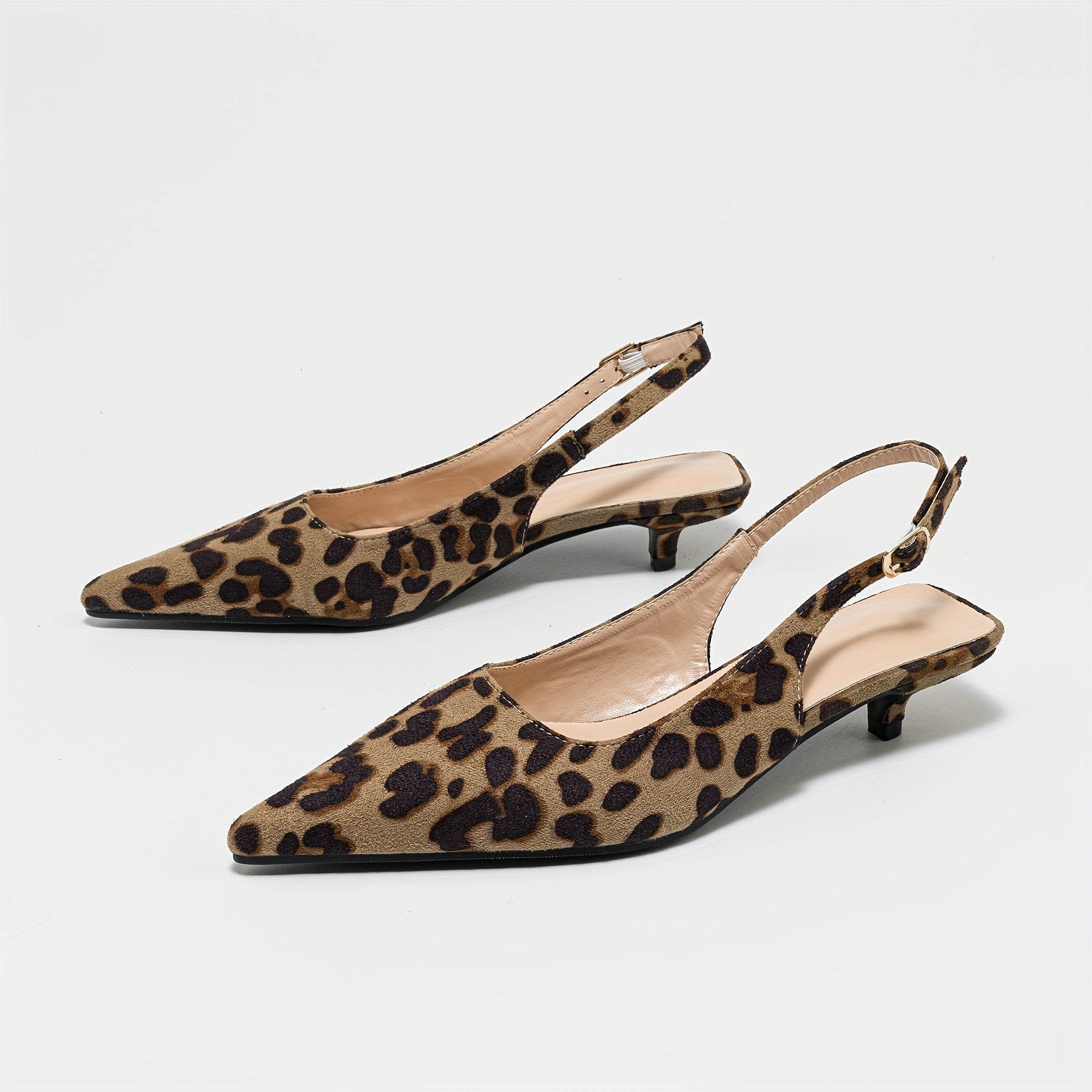Women's Leopard Print Pointed Toe Mules with Low Chunky Heel for Summer
