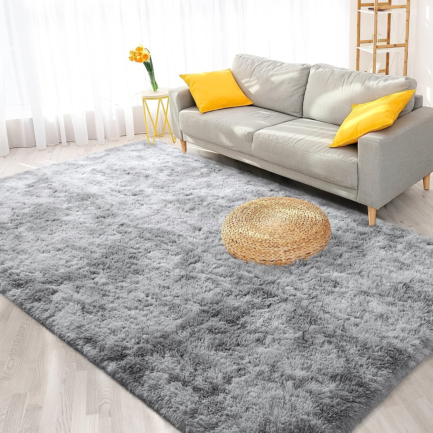 Modern Light Gray Tie-Dye Plush Area Rug for Living Room and Bedroom