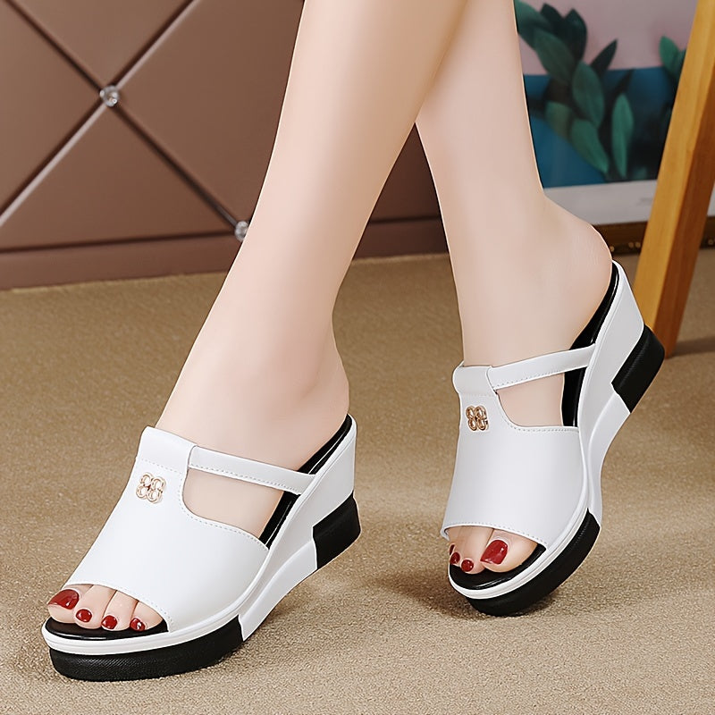 Women's Wedge Sandals with Cut-Out Peep Toe Slip-On Platform for Casual Summer