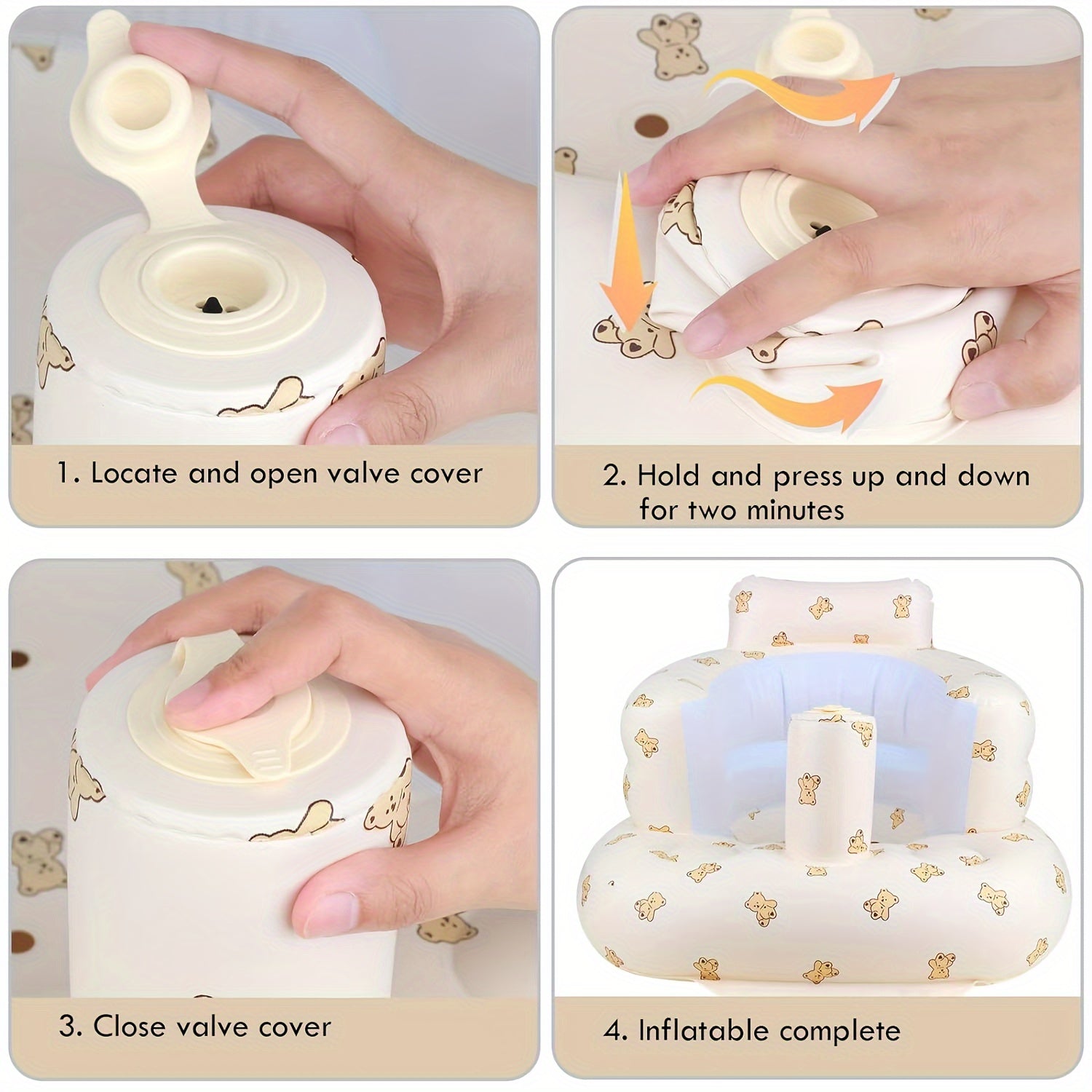 Inflatable Seat with Built-In Air Pump and Back Support for Lounge and Shower