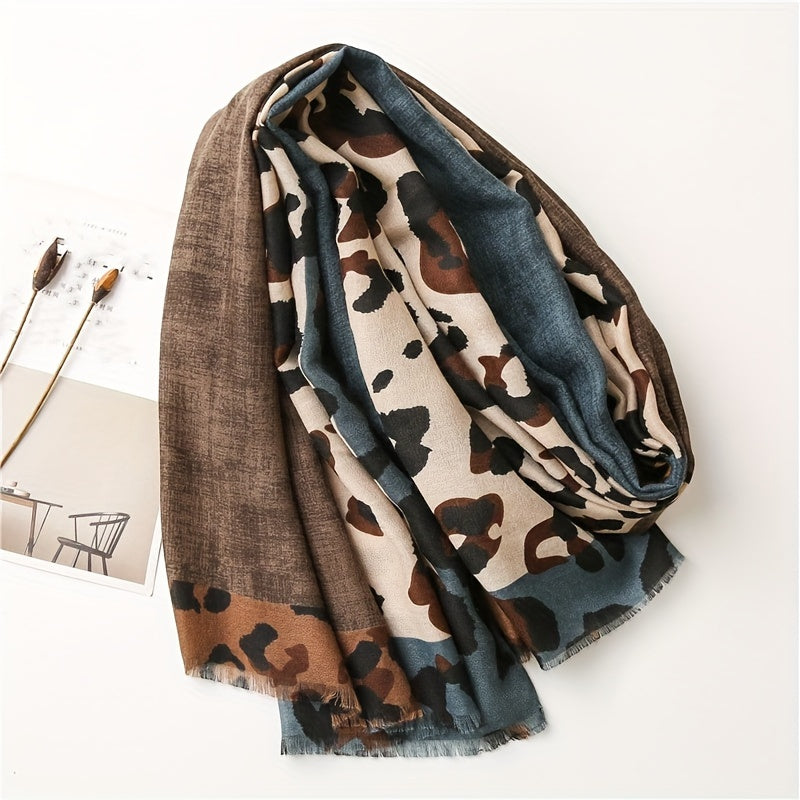 Brown Leopard Print Scarf for Women Soft Lightweight Boho Shawl Wrap