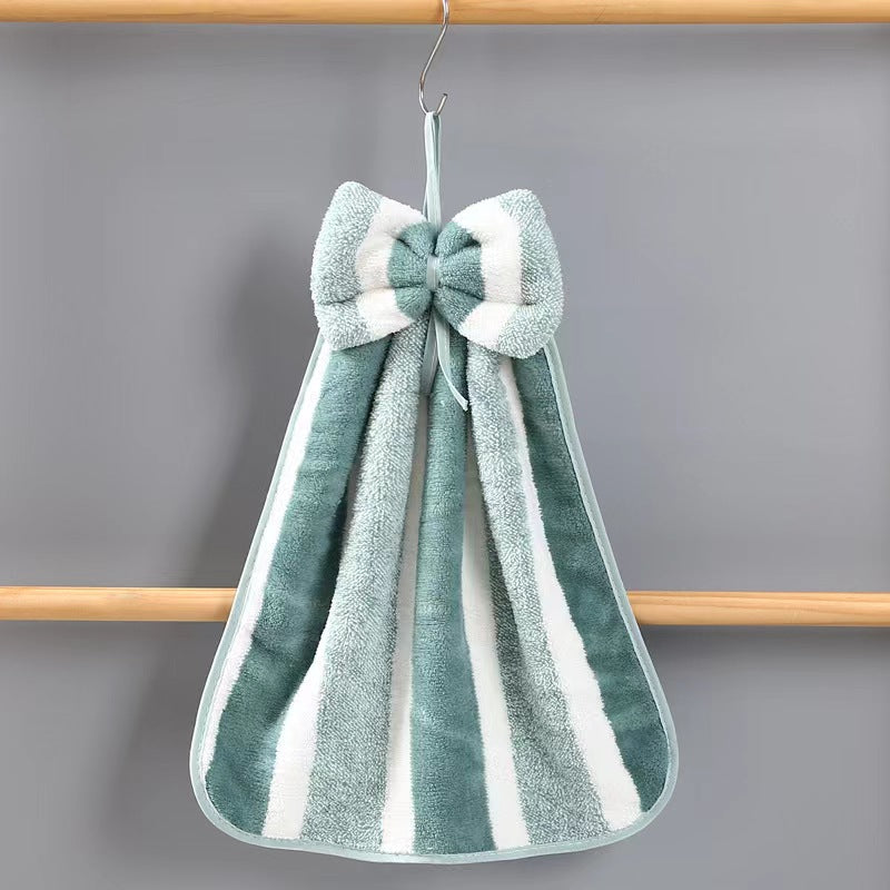 Velvet Towel with Stripes and Bow Design for Bathroom Use 1pc