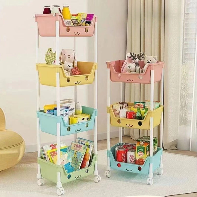 Organizador de almacenamiento de juguetes con ruedas, estantes para libros, carrito de snacks de material PP para guardería y sala de juegos