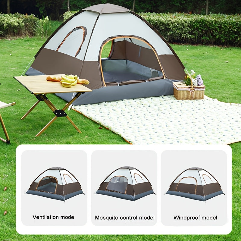 3-Person All-Season Pop-Up Camping Tent with Hydrophobic Polyester and Glass Fiber Frame Blue
