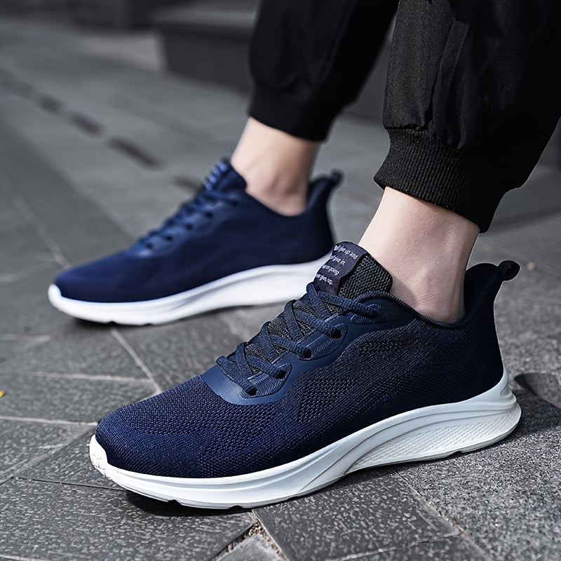 Men's Navy Blue Athletic Sneakers Breathable Fabric EVA Sole Casual Running Shoes