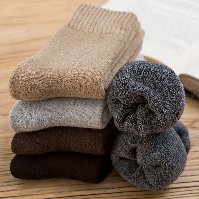 Men's Wool Crew Socks 6 Pairs Autumn Winter Soft Warm Breathable Solid