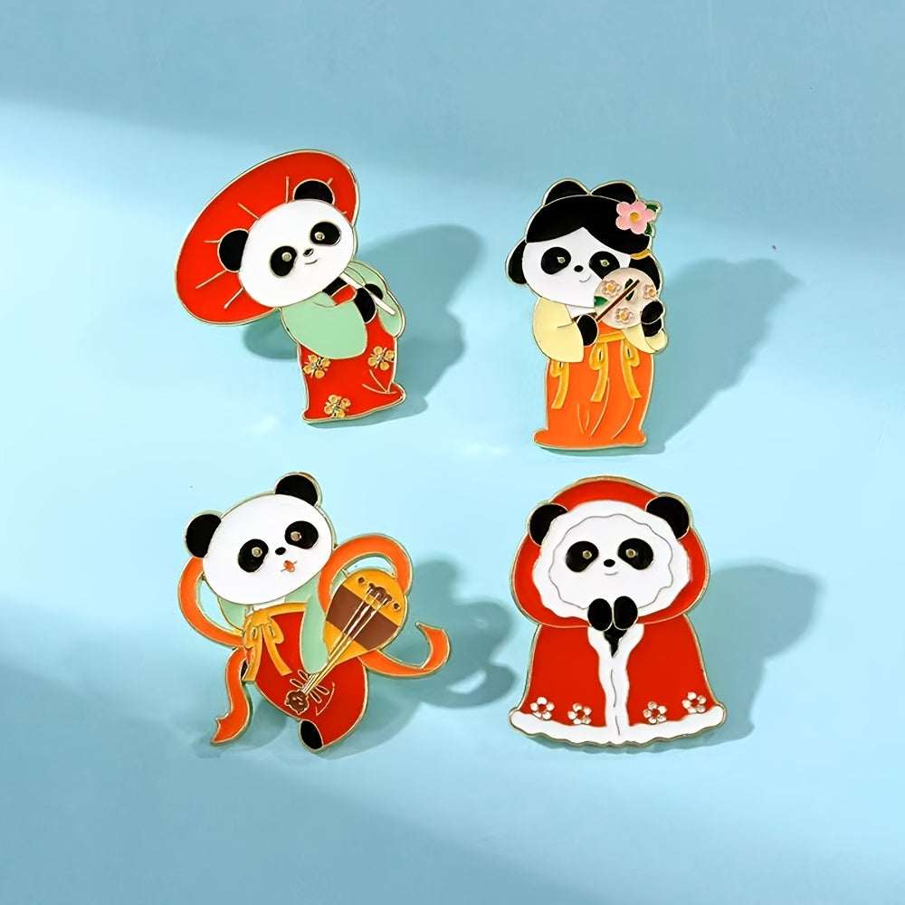 Set of 4 Panda Enamel Pins Cartoon Animal Brooches Alloy Lapel Bag Badges Jewelry Gift