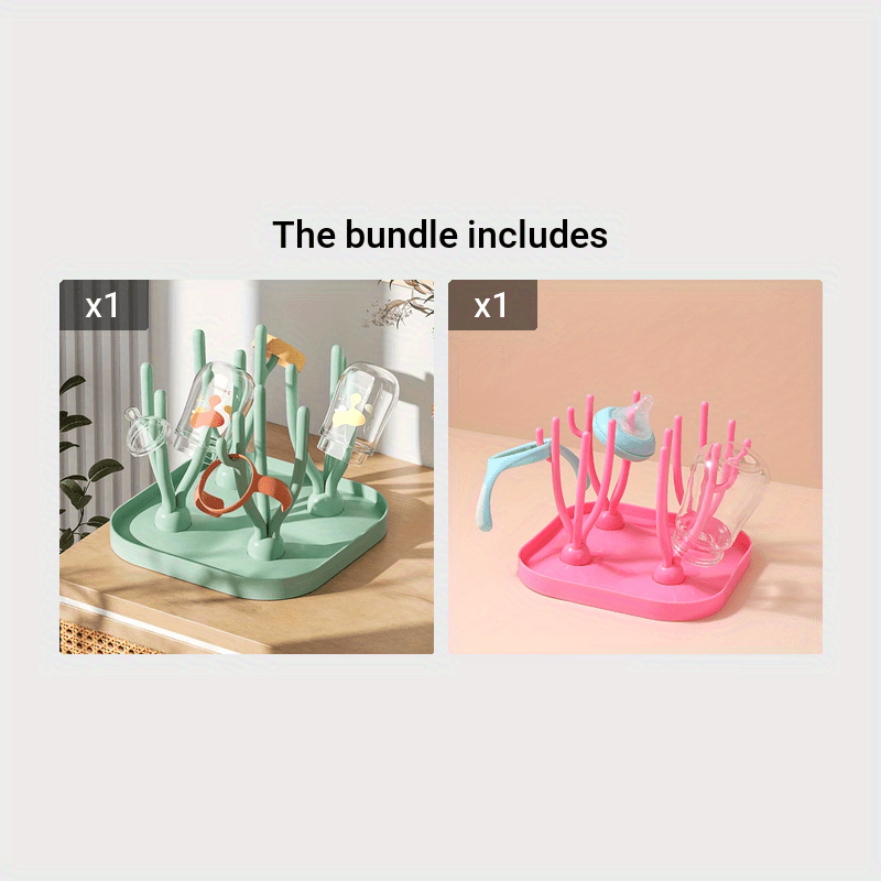 Green Portable Drying Rack with Removable Stand and Bottle Holder