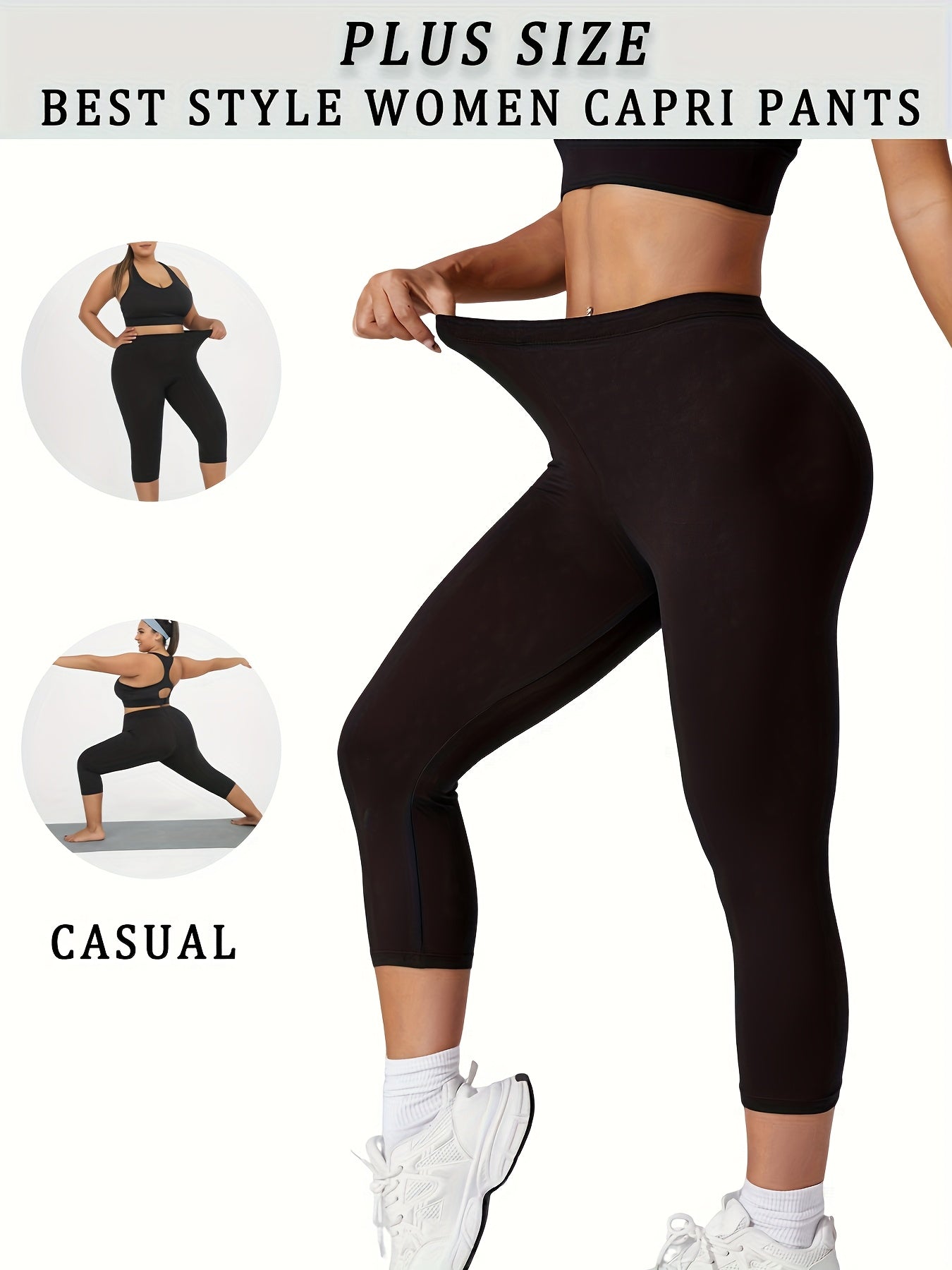 Plus Size Women's Soft Capri Pants for Workout and Yoga Athletic Leggings