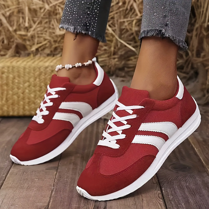 Women’s Casual Breathable Fabric Sneakers Low-Top Running Shoes Red White