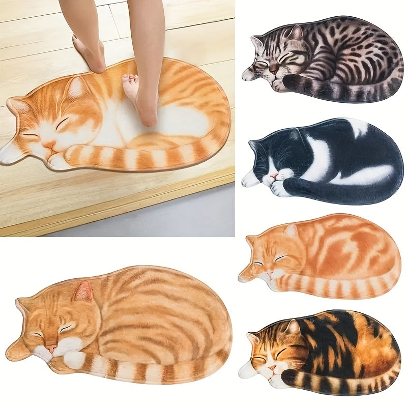 Cute Cat Design Kitchen Mat Fast-Drying Slip-Resistant Soft Rug for Bathroom Bedroom Living Room
