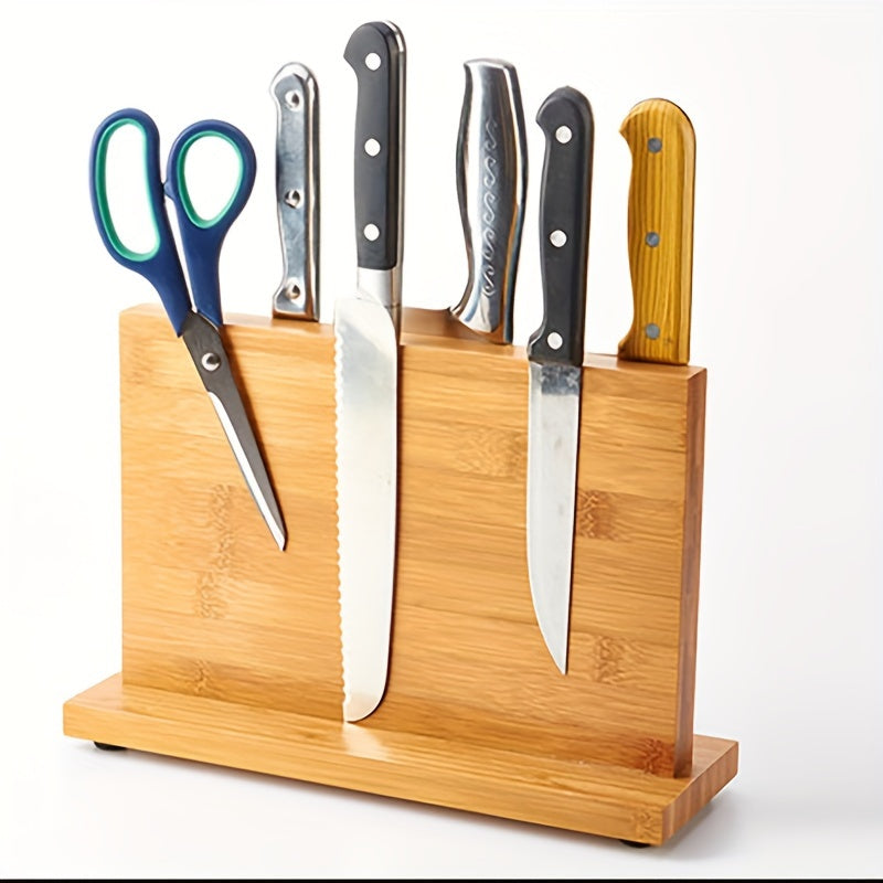 Bamboo Magnetic Knife Holder for Kitchen Wall Storage Durable and Space-Saving