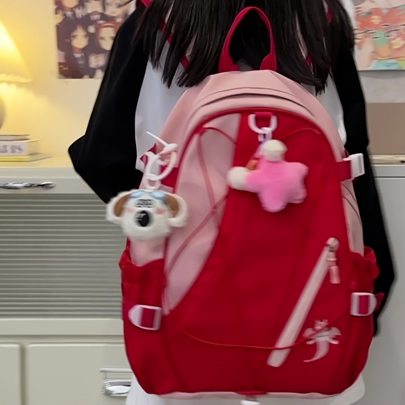 Women's Pink Minnie Daisy Printed Backpack Lightweight Polyester Canvas