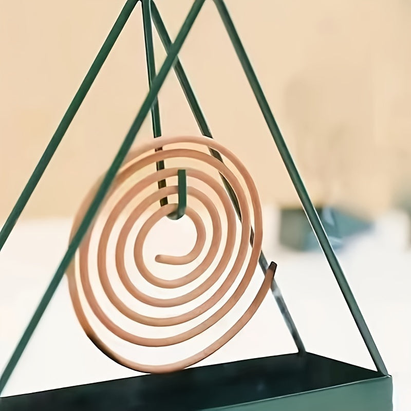 Black Metal Mosquito Coil Holder with Triangular Design and Wooden Spiral Insert