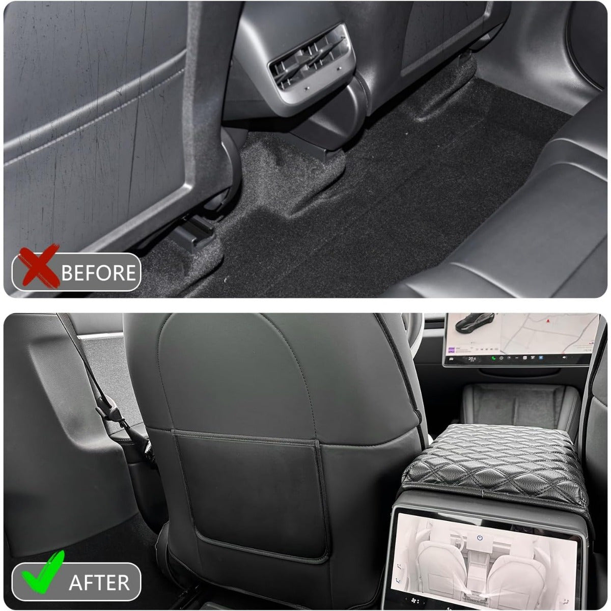 2pcs Back Seat Protectors for Tesla Model 3 Y PU Leather Kick Mats Storage