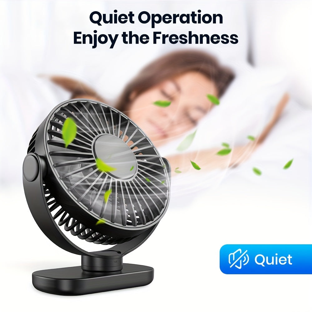 Personal USB Clip Desk Fan with Powerful Airflow, Whisper-Quiet, Portable, Adjustable Clamp