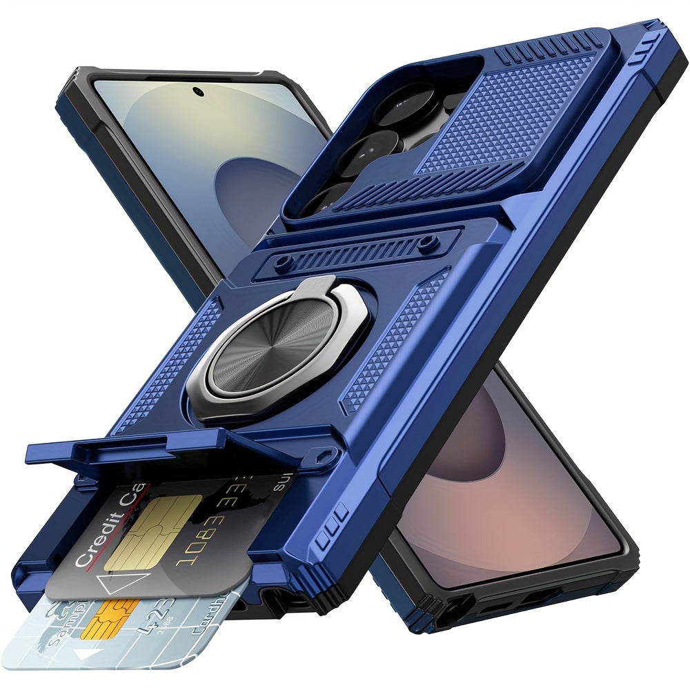 Durable Shockproof Phone Case with Metal Stand and Card Slot for Multiple Models