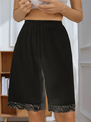 Women's Plus Size Black Lace Detail Shorts Stretchy Loose Fit Casual Wear