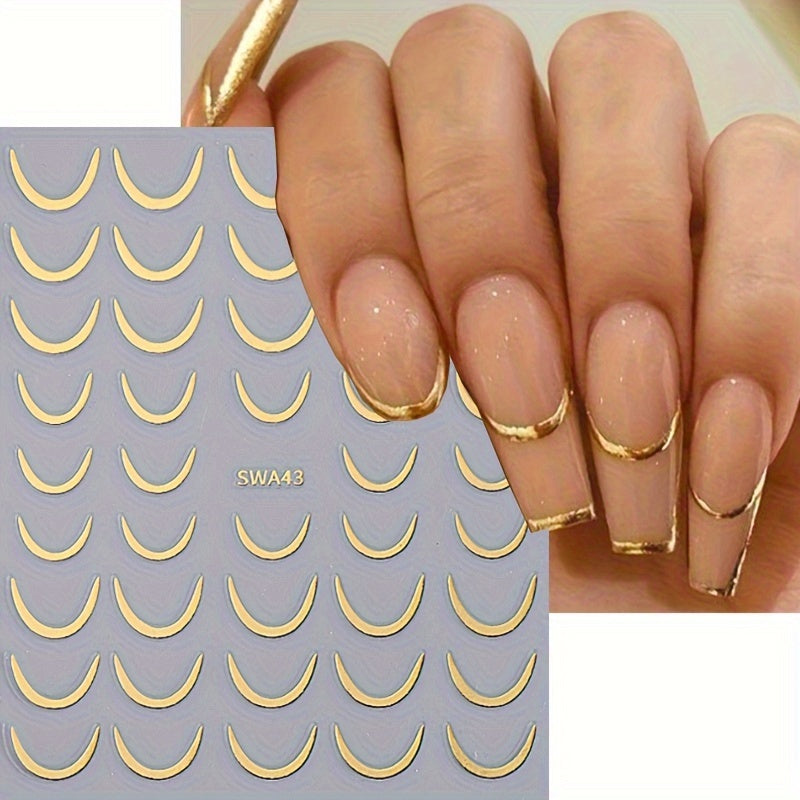Women's Nail Stickers 3D Crescent Moon French Stripe Glitter Plastic