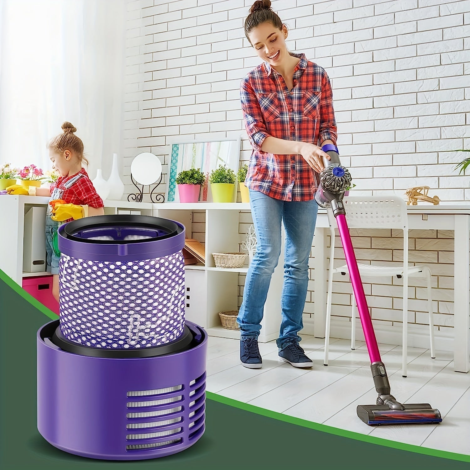 Dyson Cyclone V10 vakuumlari uchun, jumladan Absolute, Animal, Motorhead, Total Clean va SV12 modellari uchun almashtirish V10 filtrlarining juftini oling. Ushbu filtrlar # 969082-01 qismini almashtiradi.