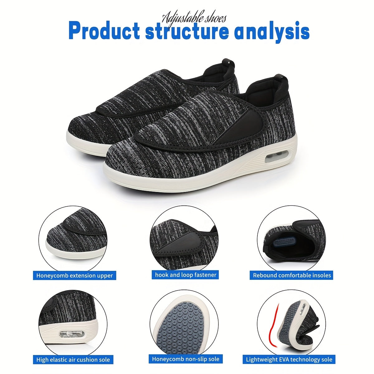 Women's Lightweight Adjustable Strap Walking Shoes Breathable Fabric Shock-Absorbing Outsole