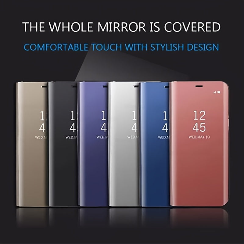 Shockproof Mirror Flip Phone Case for iPhone Models with Stand and Lens Protection
