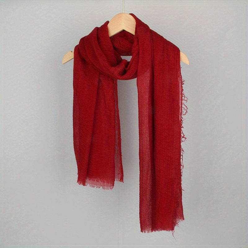 Women's Solid Color Frayed Edge Casual Hijab Scarf Crinkle Turban Headwrap