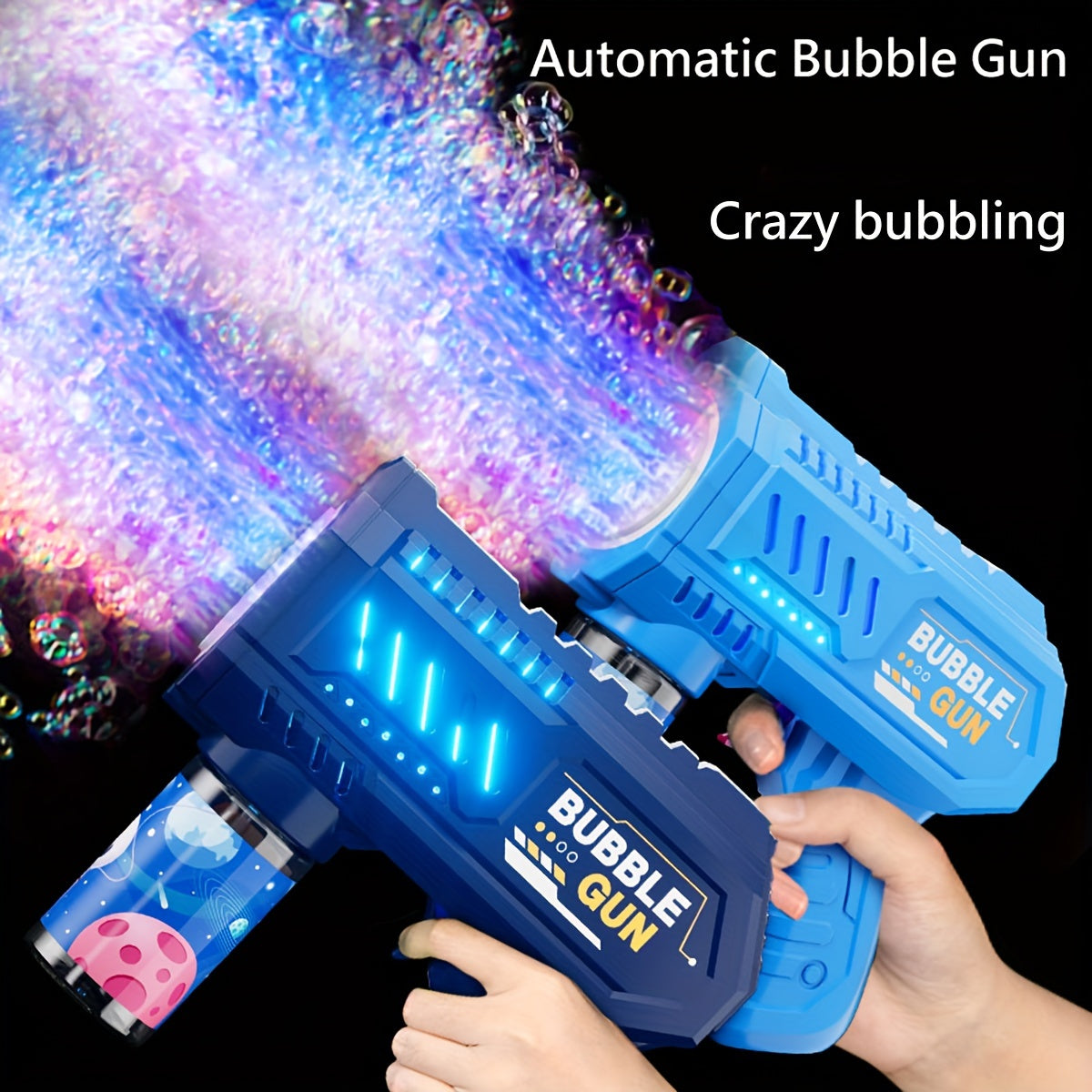 Kids Bubble Gun Toy with LED Lights, 10-Hole Plastic Blaster for Ages 3-12