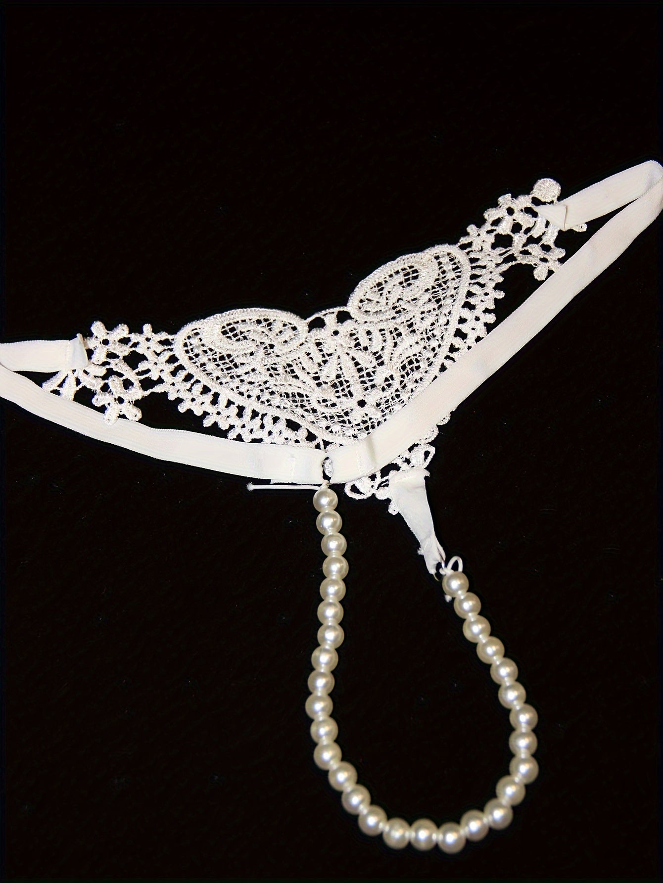 Women's Low-Rise Pearl Embellished Thong Lingerie with Hollow Out Design