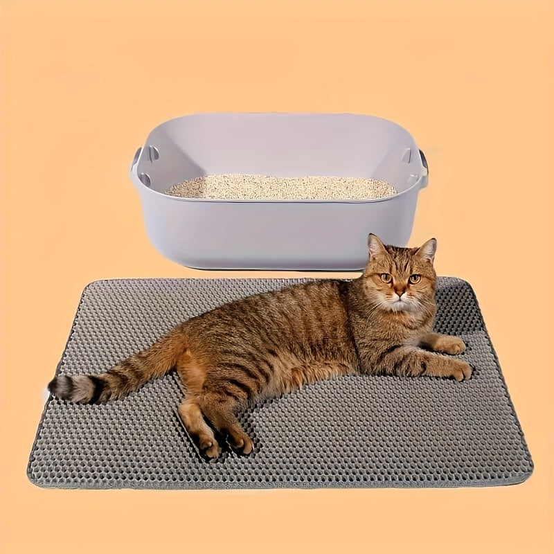 Dual-Layer EVA Cat Litter Mat Waterproof Non-Slip Gray Perforated Guard